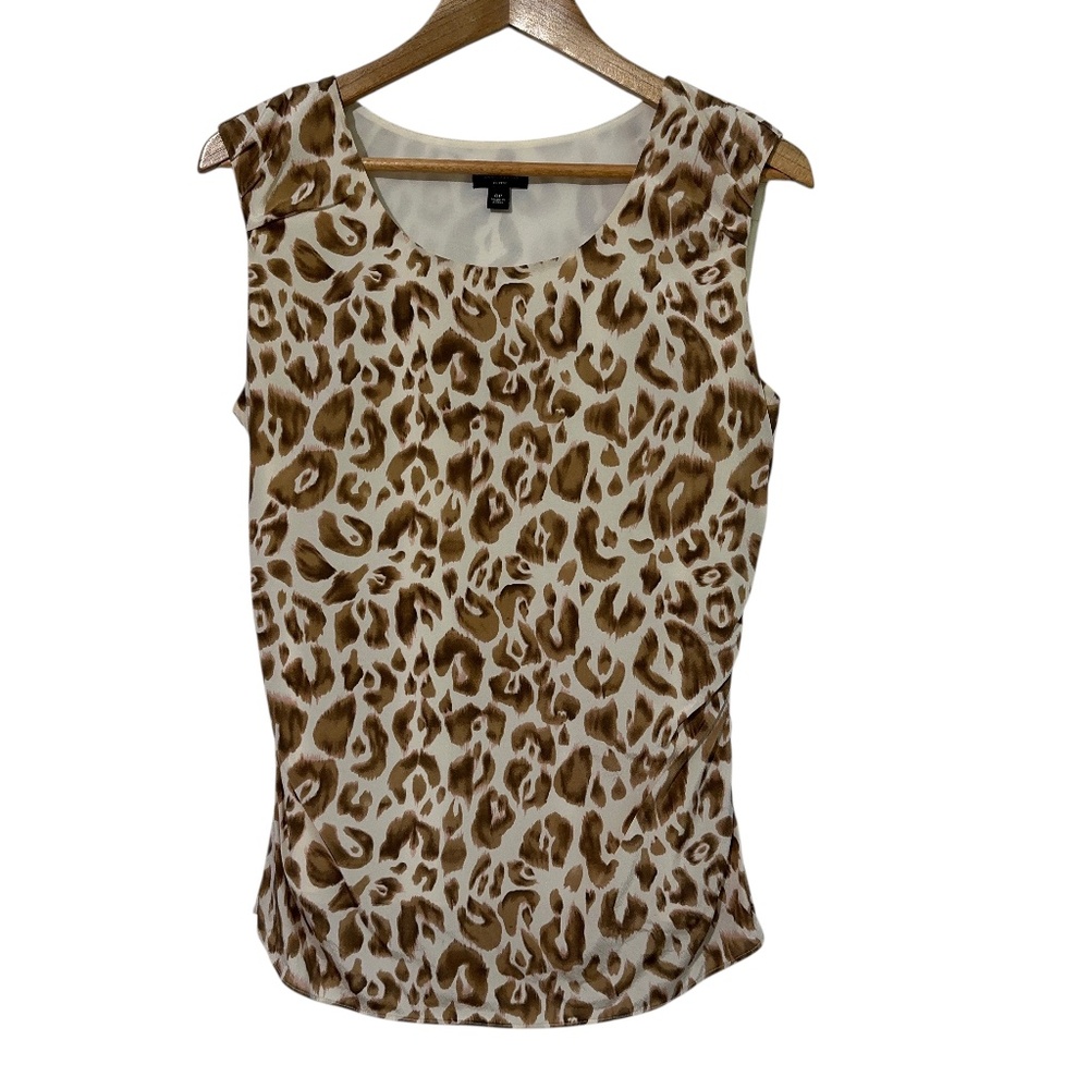 Ann Taylor Petite Sleeveless Silk Tank Top Size 8P Animal Print